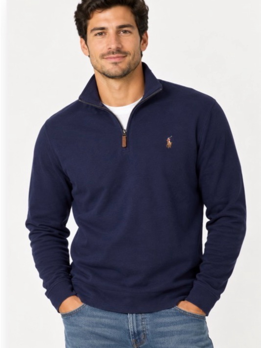 Ralph Lauren Navy Half-Zip Pullover Sweater 100% Cotton XXL
